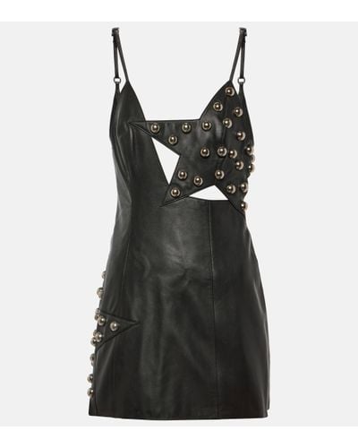 Area Studded Leather Minidress - Black
