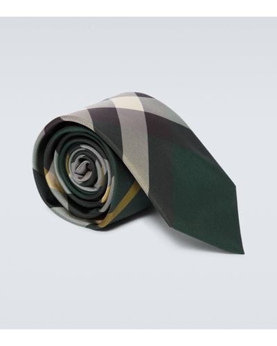 Burberry Cravate en soie a carreaux - Vert