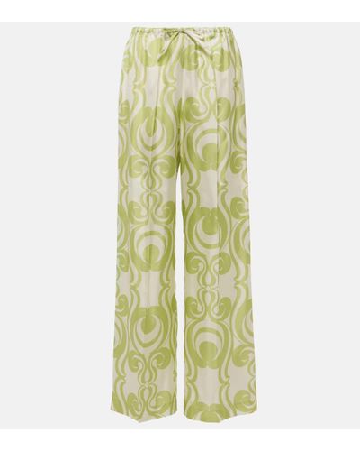 Dries Van Noten Printed Silk Wide-leg Pants - Green