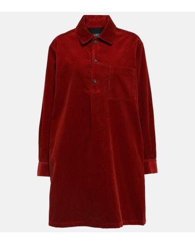 A.P.C. Vestido corto de pana de algodon - Rojo