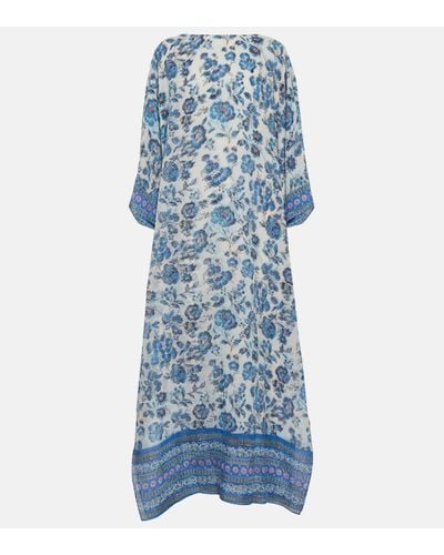 Loro Piana Printed Silk Maxi Dress - Blue