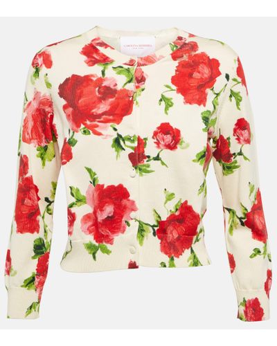 Carolina Herrera Floral Silk And Cotton Cardigan - Pink