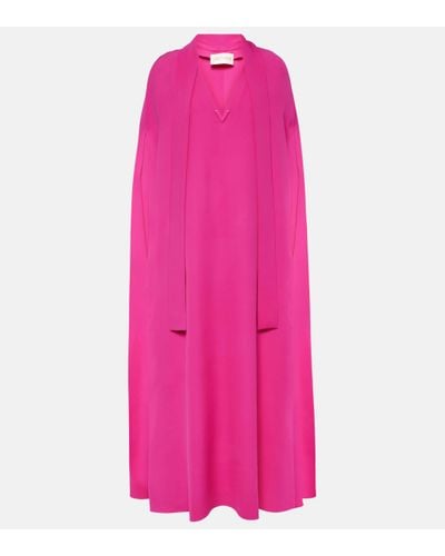 Valentino Vgold Caped Silk Maxi Dress - Pink