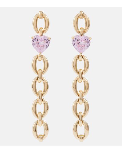 Nadine Aysoy Catena Long Heart 18kt Gold Earrings With Pink Sapphires - Metallic