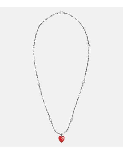 Gucci Halskette Interlocking G aus Sterlingsilber mit Emaille - Rot