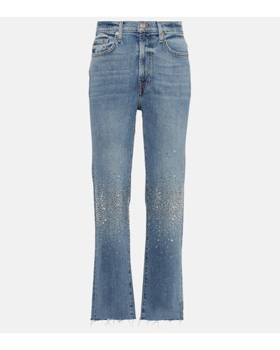 7 For All Mankind Logan Embellished Straight Jeans - Blue