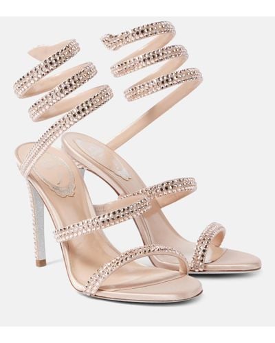 Rene Caovilla Cleo 105 Embellished Satin Sandals - Pink