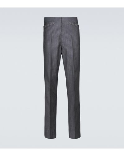 Maison Margiela Pinstriped Wool-blend Trousers - Grey