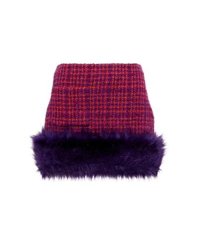 Saint Laurent Faux Fur-trimmed Bouclé Tweed Miniskirt - Red