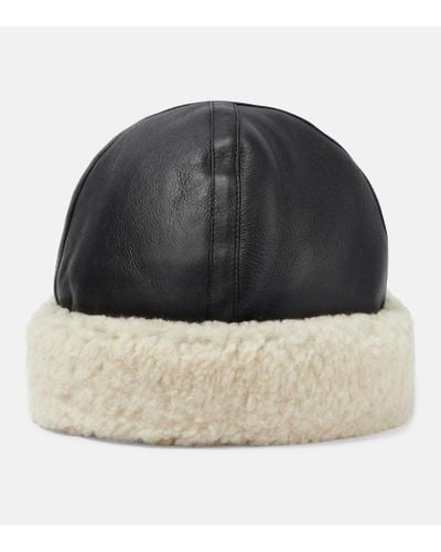 Totême Hut aus Leder mit Shearling - Schwarz