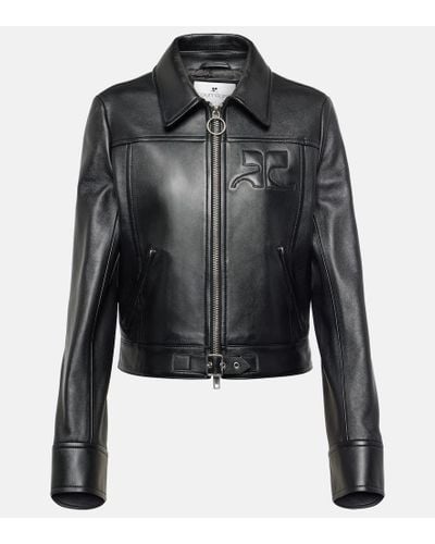 Courreges Logo Leather Jacket - Black