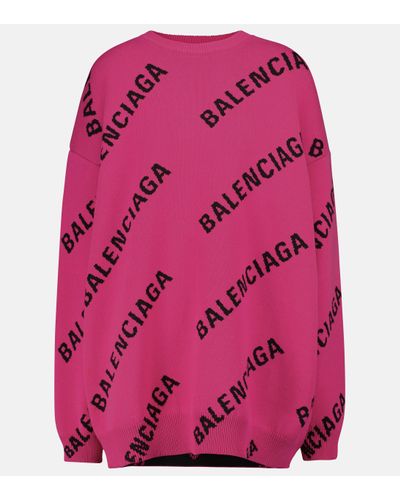 Balenciaga Pull en laine melangee a logo - Rose