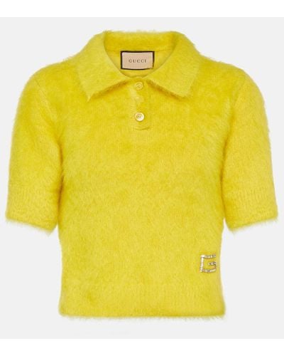 Gucci Cropped Crystal-embellished Wool, Mohair, Cashmere And Silk-blend Sweater - Yellow