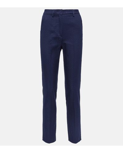 Etro High-rise Cotton Slim Trousers - Blue