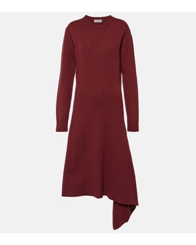 Jil Sander Asymmetric Wool Midi Dress - Red