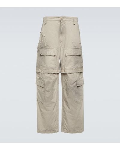 Balenciaga Convertible Distressed Cotton Cargo Pants - Natural