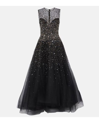 Monique Lhuillier Embellished Tulle Gown - Black