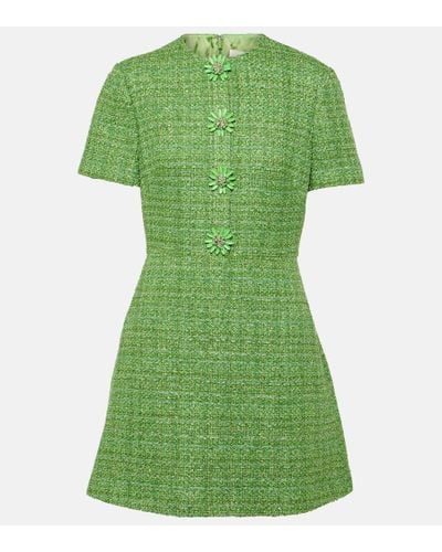 Valentino Vestido corto de tweed adornado - Verde
