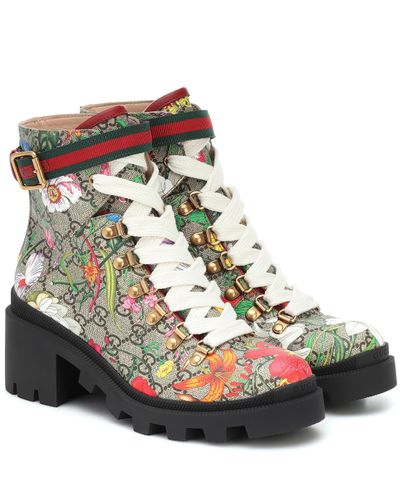 Gucci Bottines GG Flora en toile et cuir - Multicolore