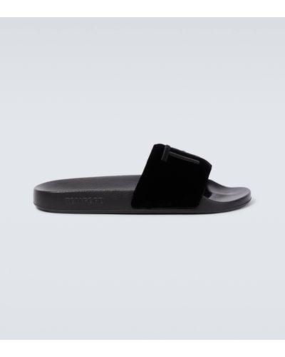 Tom Ford Harris Logo Velvet Slides - Black