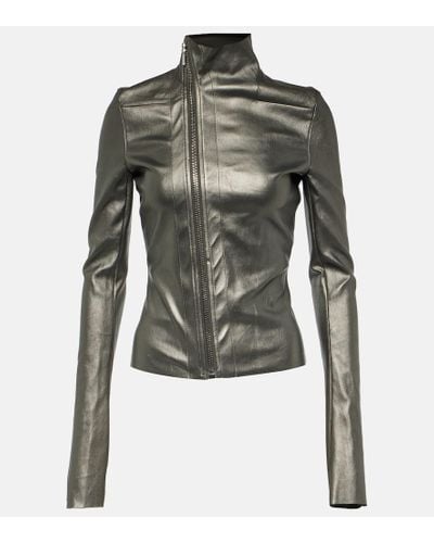 Rick Owens Metallic Leather And Cotton Jacket - Green