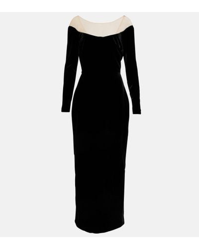Monique Lhuillier Mesh-trimmed Velvet Gown - Black