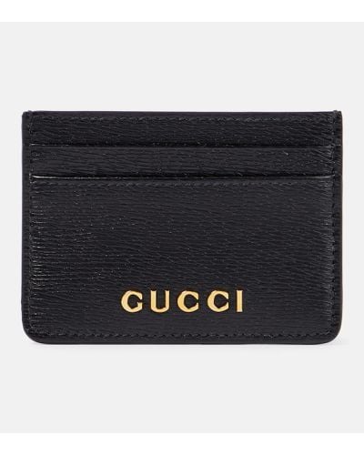 Gucci Porta carte di credito script pelle - Nero