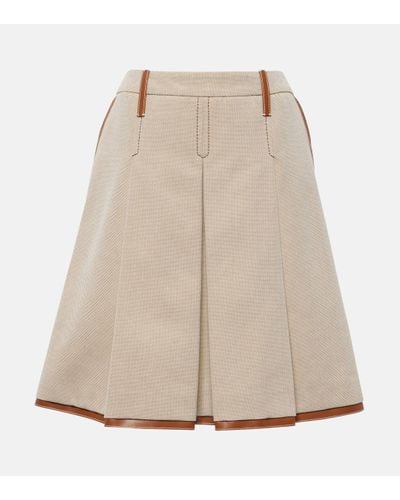 Miu Miu Leather-trimmed Jacquard Canvas Midi Skirt - Natural