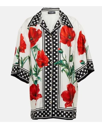 Dolce & Gabbana Hemd Aus Seiden-twill Mit Blumenprint - Mehrfarbig