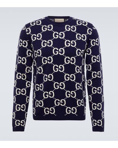 Gucci Jersey de Jacquard de Lana con GG - Azul