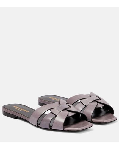 Saint Laurent Tribute Leather Sandal - Grey