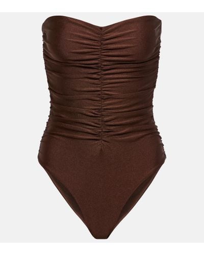 JADE Swim Yara Ruched Strapless Swimsuit - Brown