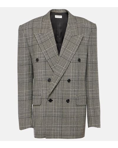Saint Laurent Oversized Checked Wool Blazer - Grey