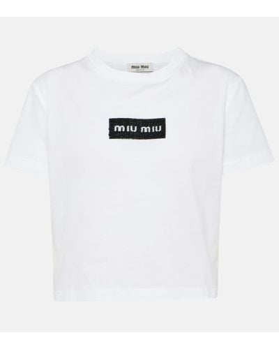 Miu Miu Camiseta de jersey de algodon con logo - Blanco