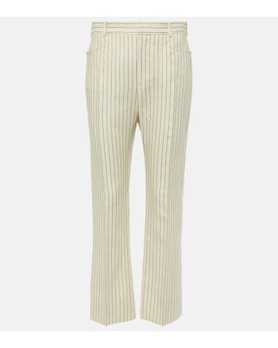 Tom Ford Wallis Striped Wool And Silk-blend Straight Pants - Natural