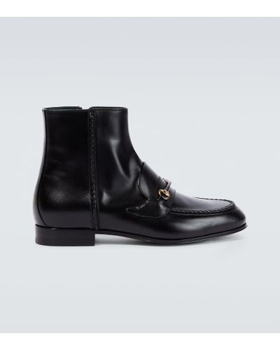 Gucci Horsebit Leather Ankle Boots - Black