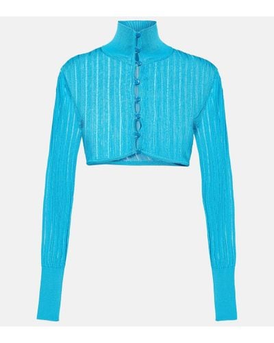Alaïa Cardigan cropped in maglia a coste - Blu
