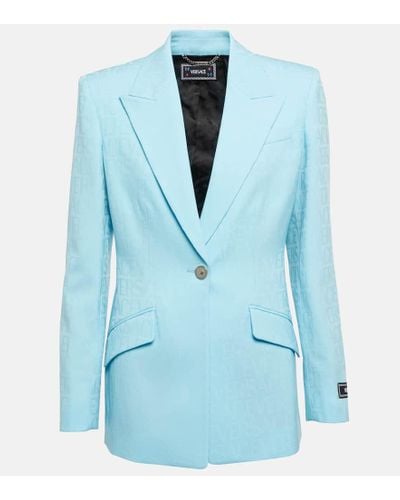 Versace Blazer de lana con Allover - Azul