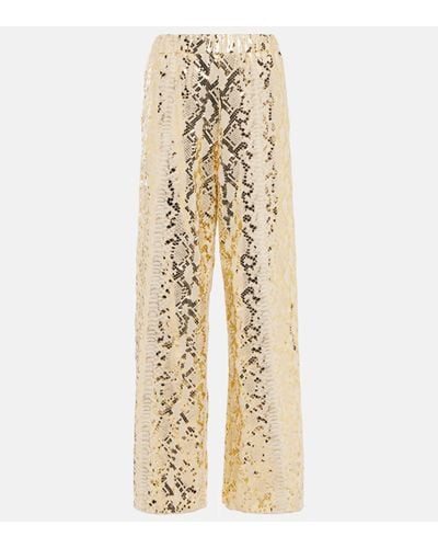 Oséree Metallic Snake-print Wide-leg Trousers - Natural
