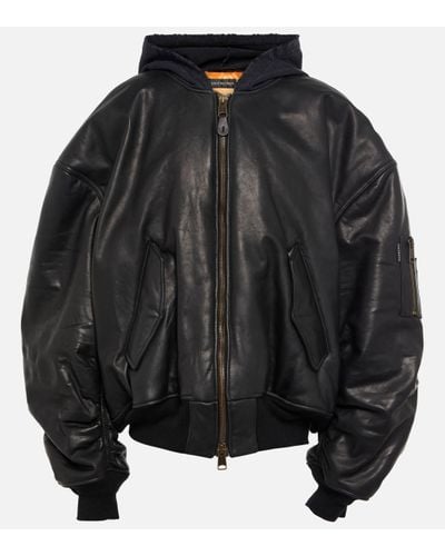 Balenciaga Oversized Leather Bomber Jacket - Black