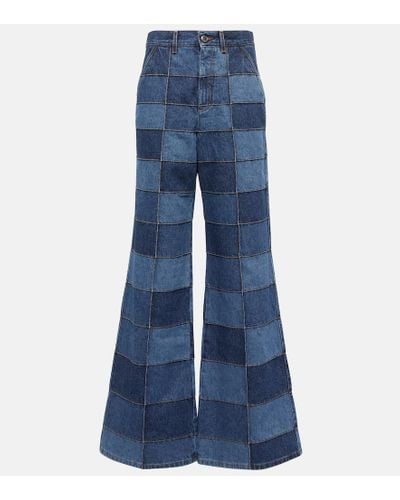 Chloé Jeans flared de tiro alto con patchwork - Azul