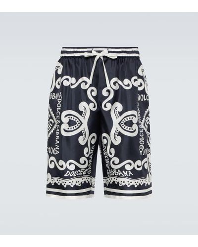 Dolce & Gabbana Bedruckte Shorts aus Seidentwill - Blau