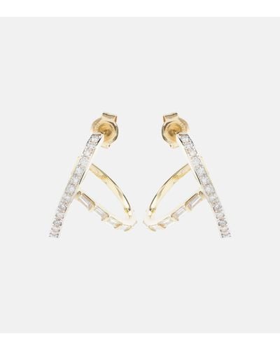 Mateo 14kt Y-bar Gold Hoop Earrings With Diamonds - White