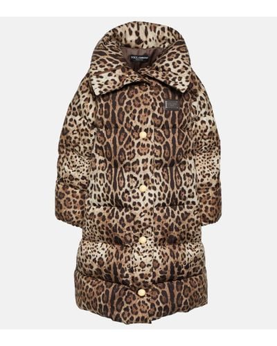 Dolce & Gabbana Manteau matelasse a motif leopard - Marron