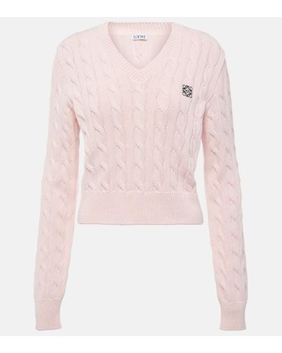 Loewe Anagram Cable-knit Cotton Sweater - Pink