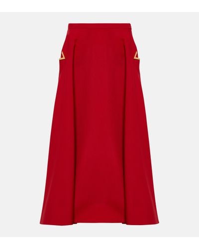 Valentino Jupe midi Crepe Couture en laine et soie - Rouge