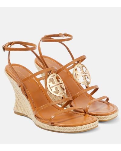 Tory Burch Capri Miller Leather Espadrille Wedges - Brown
