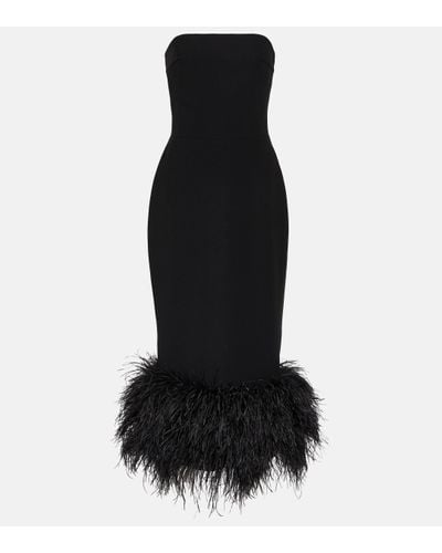 Rasario Feather-trimmed Strapless Crepe Midi Dress - Black