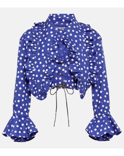 Vivienne Westwood Heart Polka-dot Ruffled Cotton Blouse - Blue