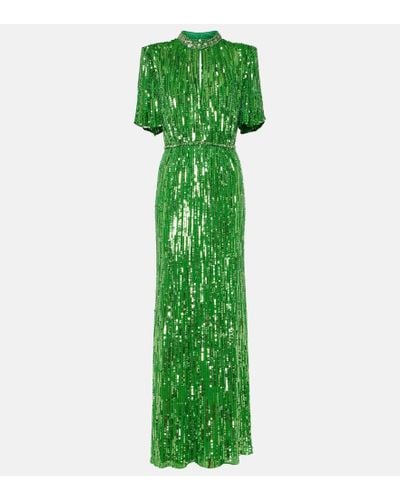 Jenny Packham Viola Sequined Cutout Gown - Green